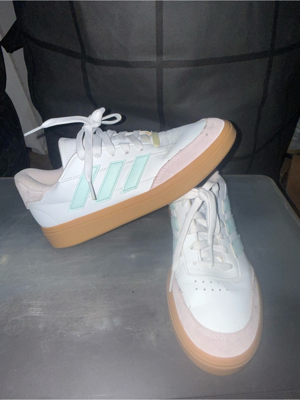 adidas White Sneakers with Mint Stripes and Gum Sole - Women